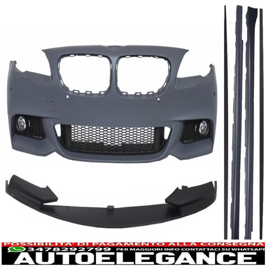 paraurti anteriore adatto per bmw serie 5 f10 f11 (2011-2014) con labbro di estensione e minigonne laterali design m-performance