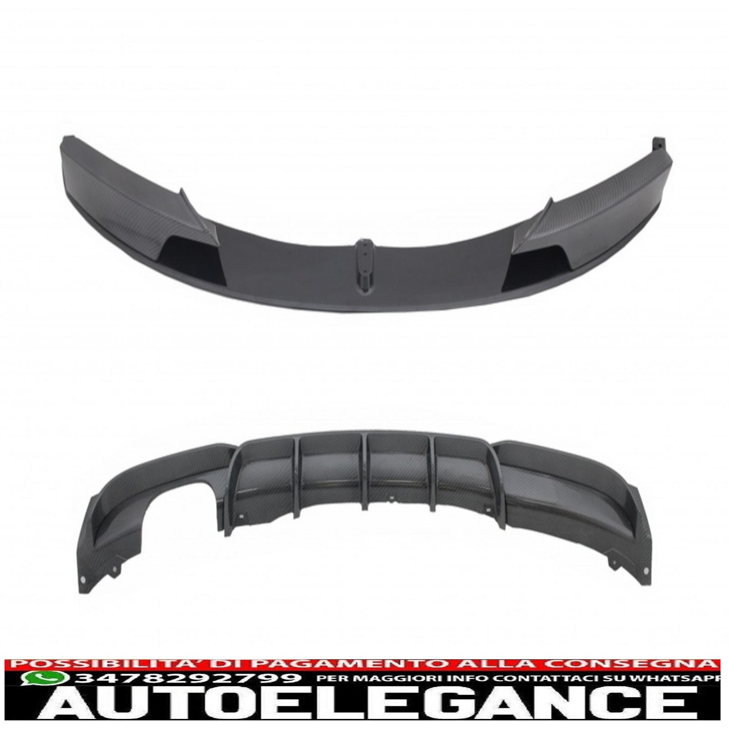 Front Bumper Spoiler Splitter with Rear Diffuser Suitable for BMW 3 Series F30 F31 (2011-up) Carbon Film Covering in M-Performance Design