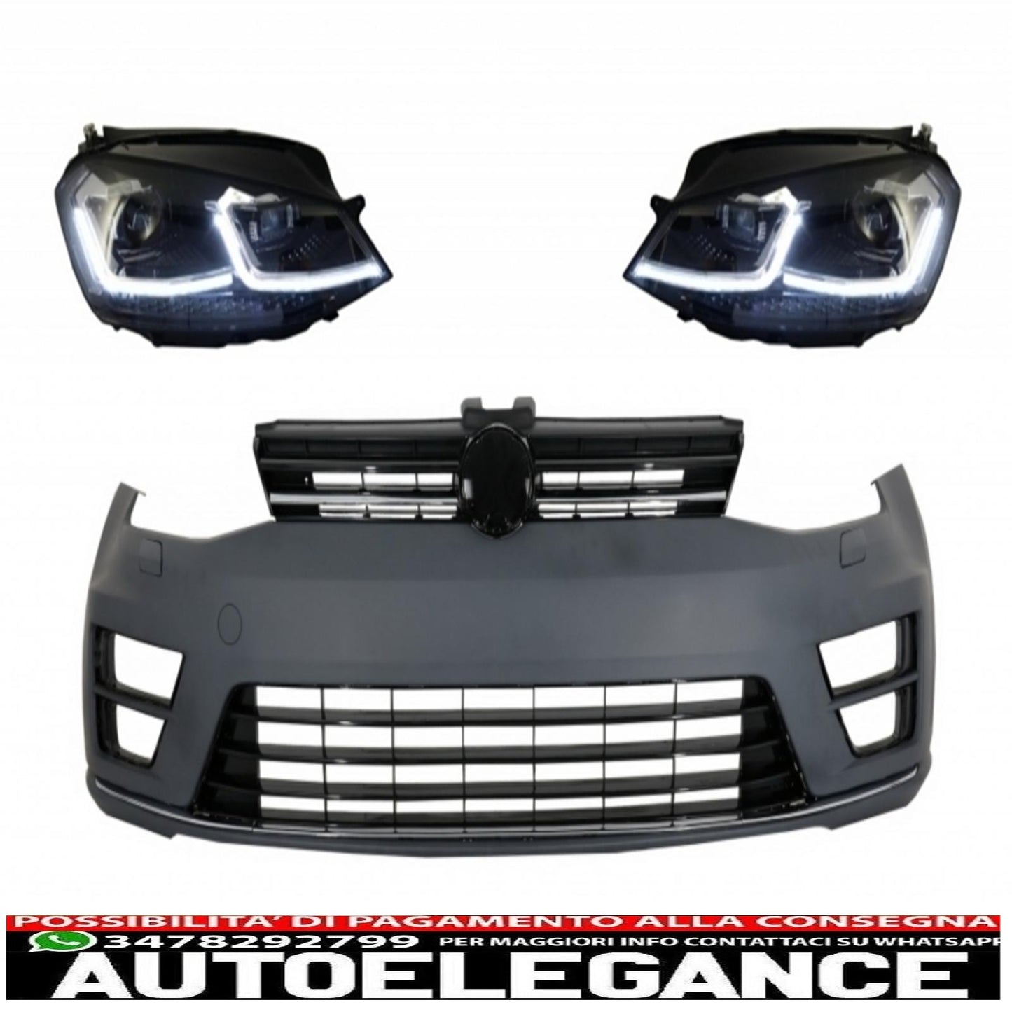 paraurti anteriore con fari led dx indicatori di direzione dinamici sequenziali adatti per vw golf vii 7 (2013-2017) r-line look