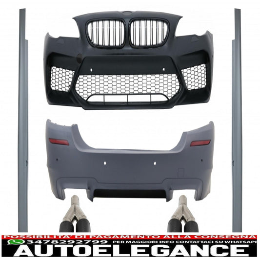 kit carrozzeria adatto per paraurti BMW serie 5 F10 (2011-2017) con minigonne laterali e doppi terminali di scarico doppi in fibra di carbonio design M5
