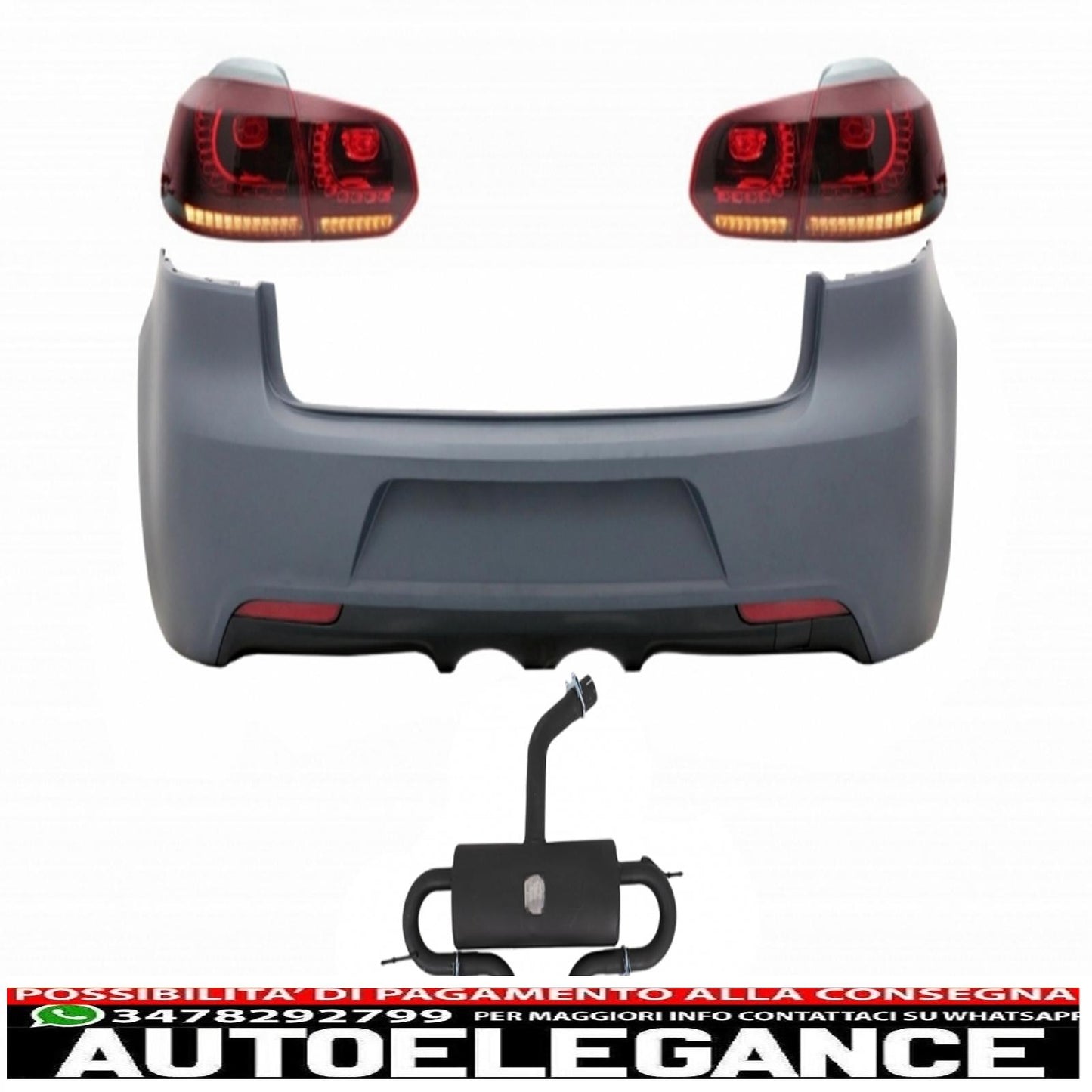 rear bumper with exhaust system and full led rear lights static direction indicator red smoke suitable for vw golf vi (2008-2013) design r20
