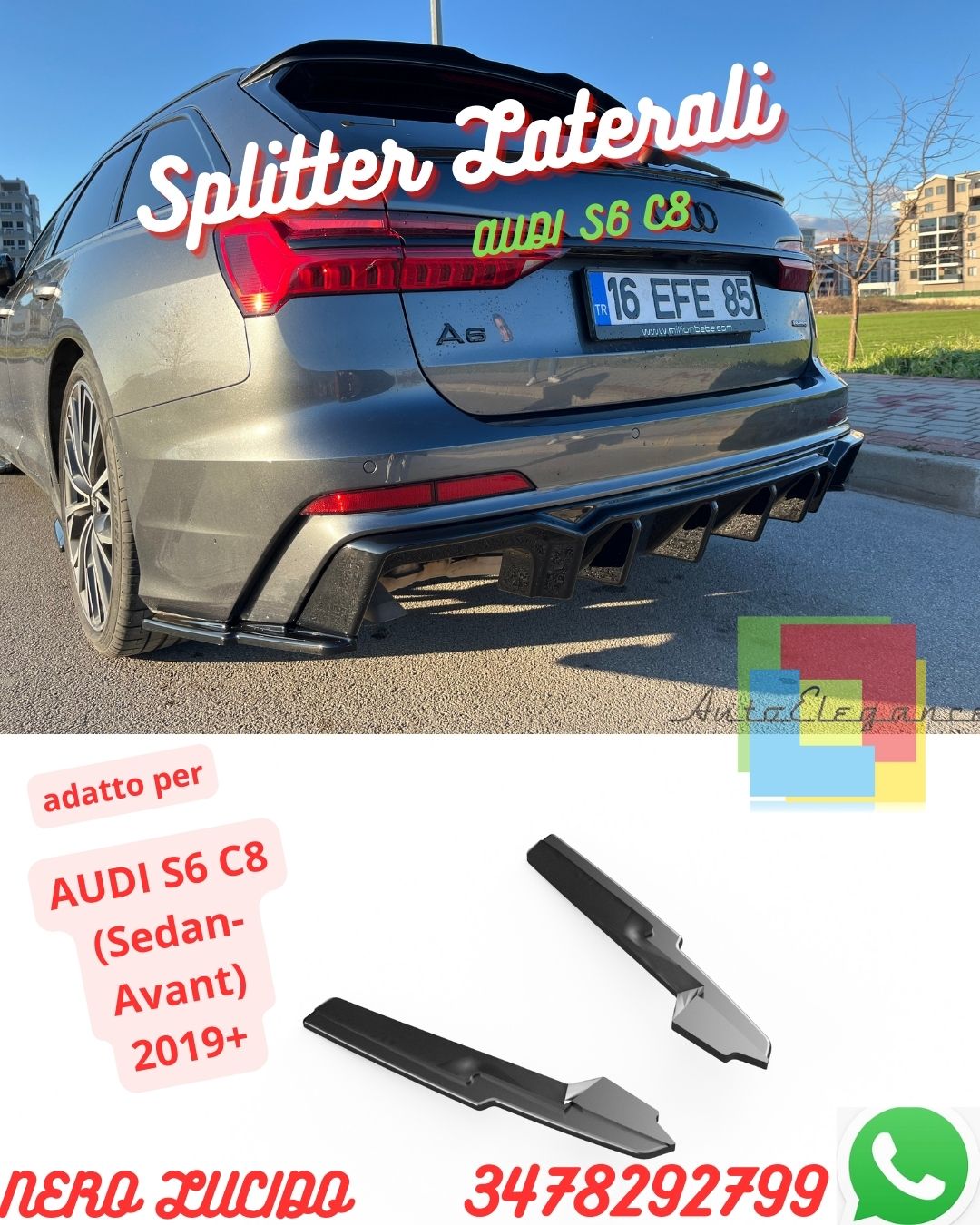 Splitter Laterali Posteriori ADATTI PER 💫💫AUDI S6 C8 (Sedan-Avant) 2019+💫💫