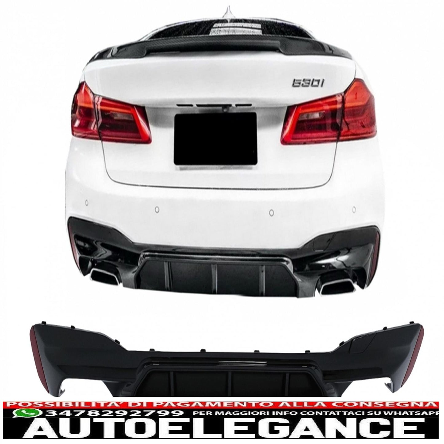 diffusore per paraurti posteriore adatto per BMW Serie 5 G30 G31 Limousine Touring (2017-up) M5 Design Piano Black