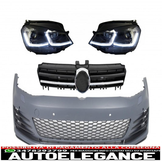paraurti anteriore con fari led luci di svolta dinamiche sequenziali e inserti cromati sulla calandra adatto per vw golf vii 7 5g (2013-2017) look gti