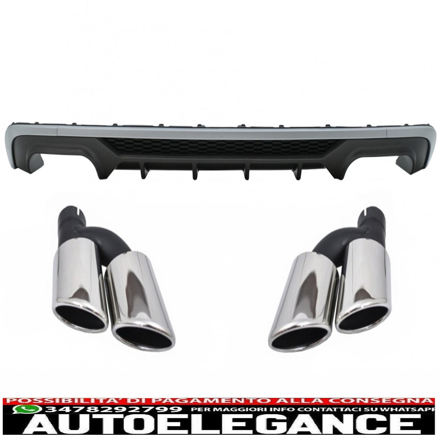 Rear bumper valance diffuser with exhaust tips exhaust tips suitable for audi a3 8v restyling hatchback sportback (2016-2019) standard bumper (se) s3 design