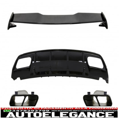 Diffusore posteriore con mantovana adatto per Mercedes W176 Classe A (2012-2018) con terminali di scarico e spoiler sul coperchio del bagagliaio A45 Design Facelift Black Edition