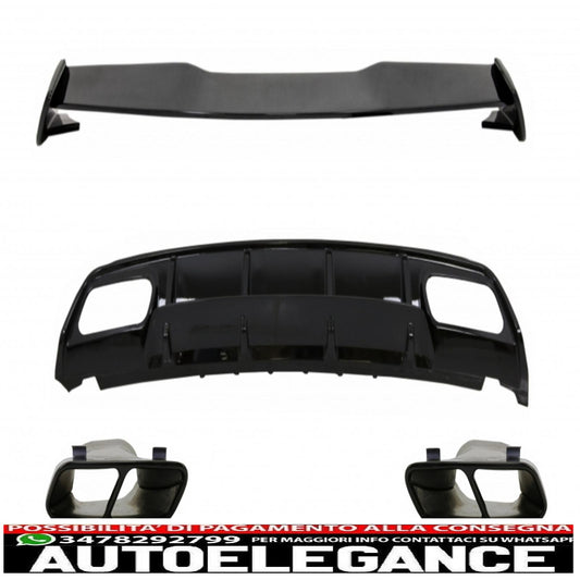 Diffusore posteriore con mantovana adatto per Mercedes W176 Classe A (2012-2018) con terminali di scarico e spoiler sul coperchio del bagagliaio A45 Design Facelift Black Edition