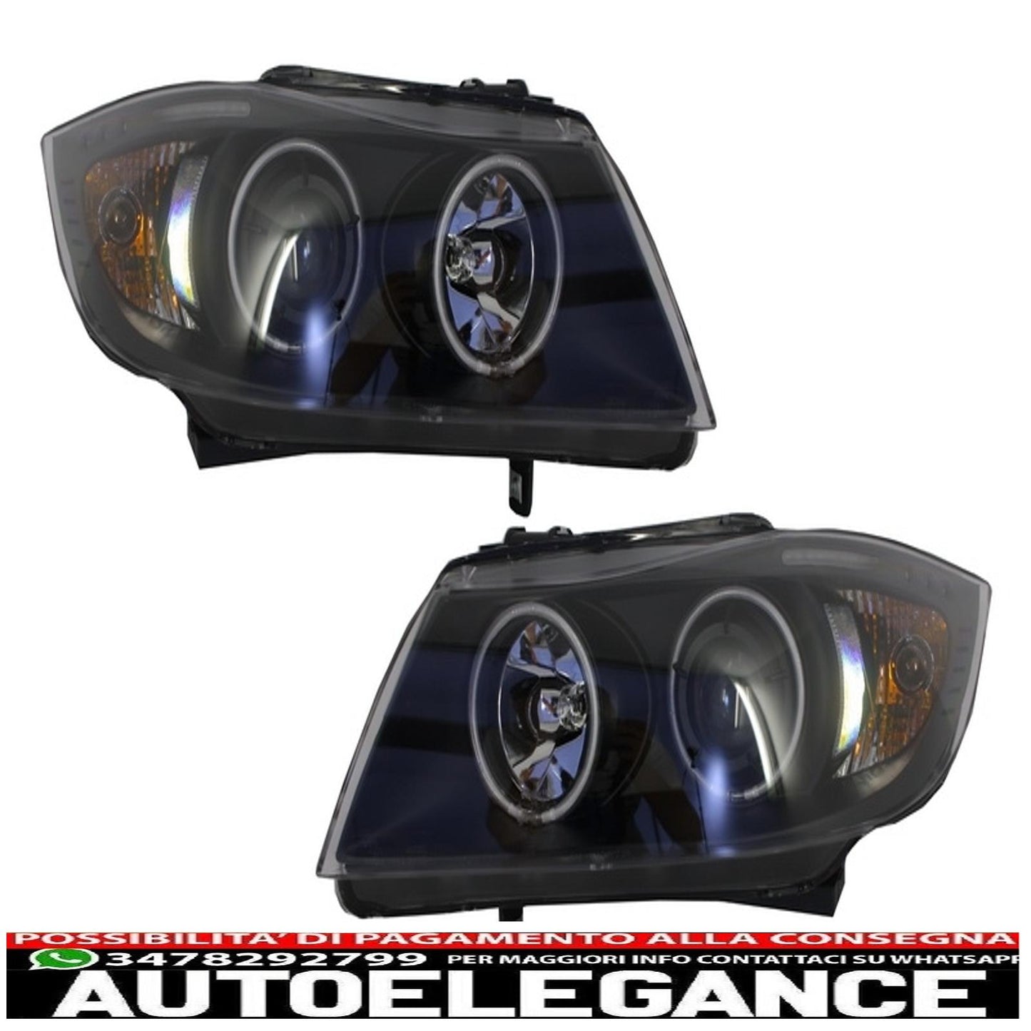 headlights suitable for bmw e90 e91 2 halo black rims (2005-2008) 
