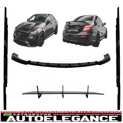 kit aerodinamico paraurti anteriore diffusore a labbro ed estensioni minigonne laterali adatto per mercedes classe e e63 w213 s213 (2016-2019) nero pianoforte