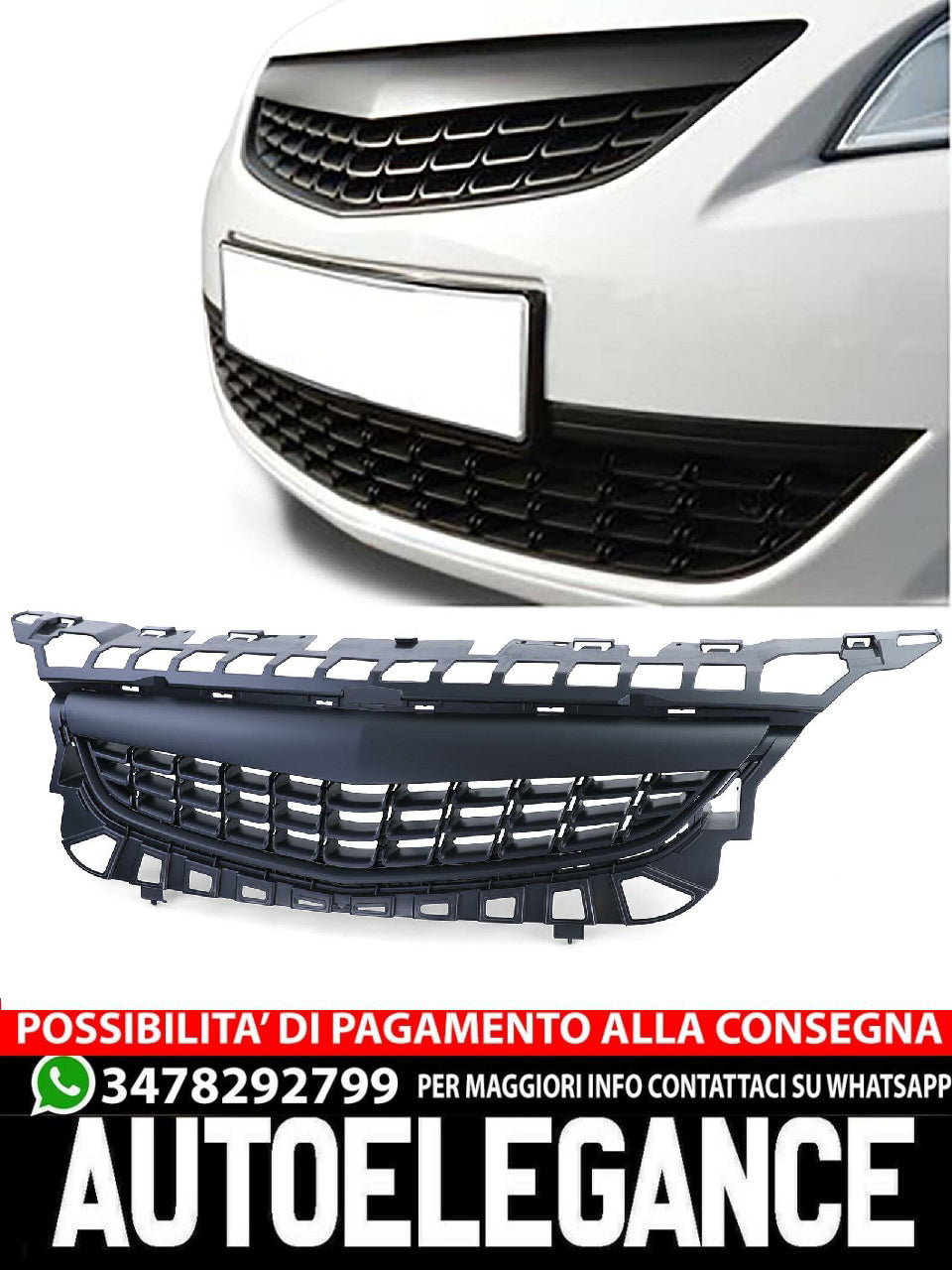Sport Grille Aftermarket Black Emblemless Grille Compatible with Opel Astra J 5 Door 09-12 