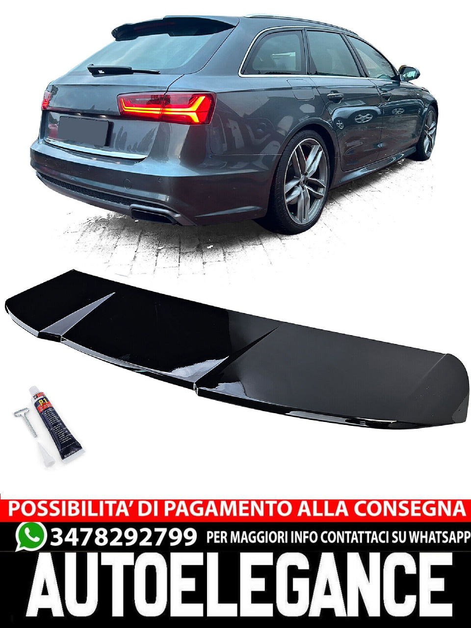 Spoiler posteriore Performance nero lucido aftermarket compatibile con Audi A6 C7 4G 11-18 Avant