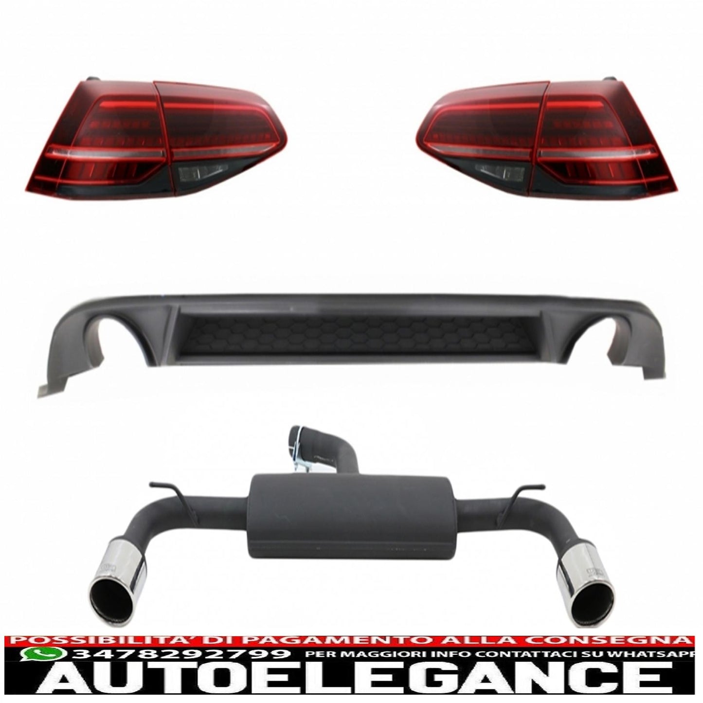 diffusore d'aria per paraurti posteriore adatto per vw golf 7.5 vii (2017-up) con sistema di scarico completo e fanali posteriori a led luci di svolta sequenziali dinamiche design gti