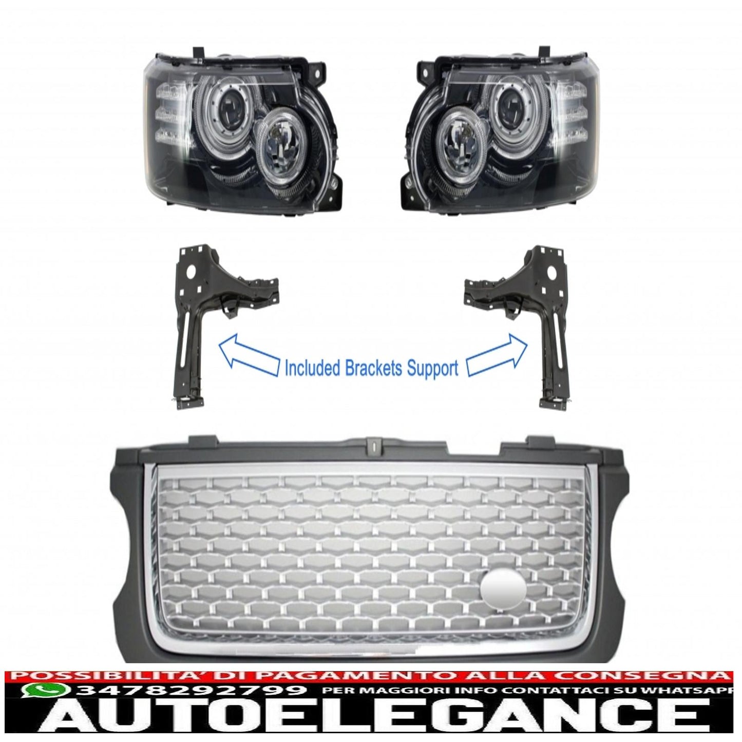 Headlights with support brackets and central grille suitable for land rover vogue l322 (2002-2009) facelift design 