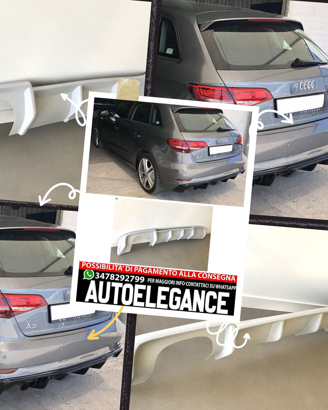 DIFFUSORE ADATTO PER AUDI A3 8V S-LINE MODELLO LIFTING 2016-2020