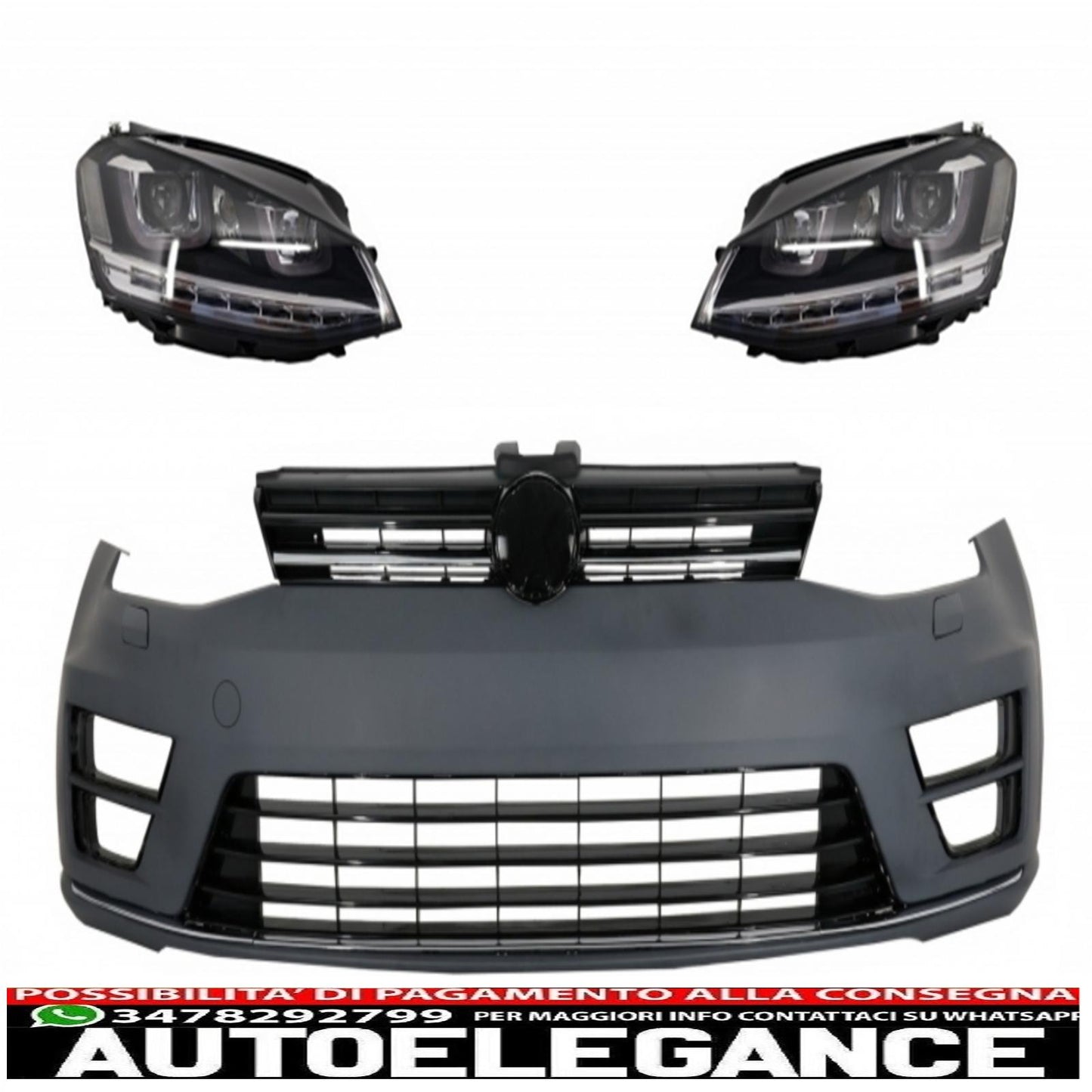 paraurti anteriore con fari 3d drl argento led luci di svolta dinamiche sequenziali adatte per vw golf vii 7 (2013-2017) r-line look rhd