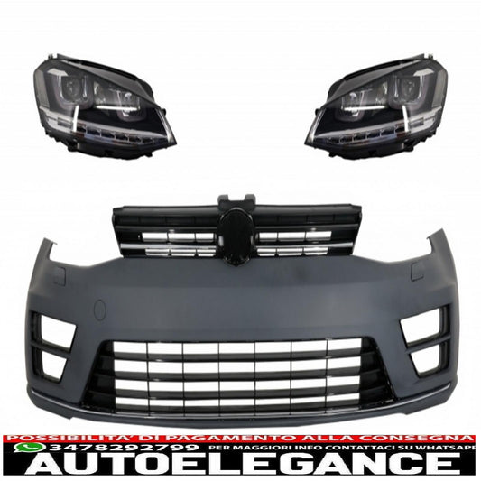 paraurti anteriore con fari 3d drl argento led luci di svolta dinamiche sequenziali adatte per vw golf vii 7 (2013-2017) r-line look rhd