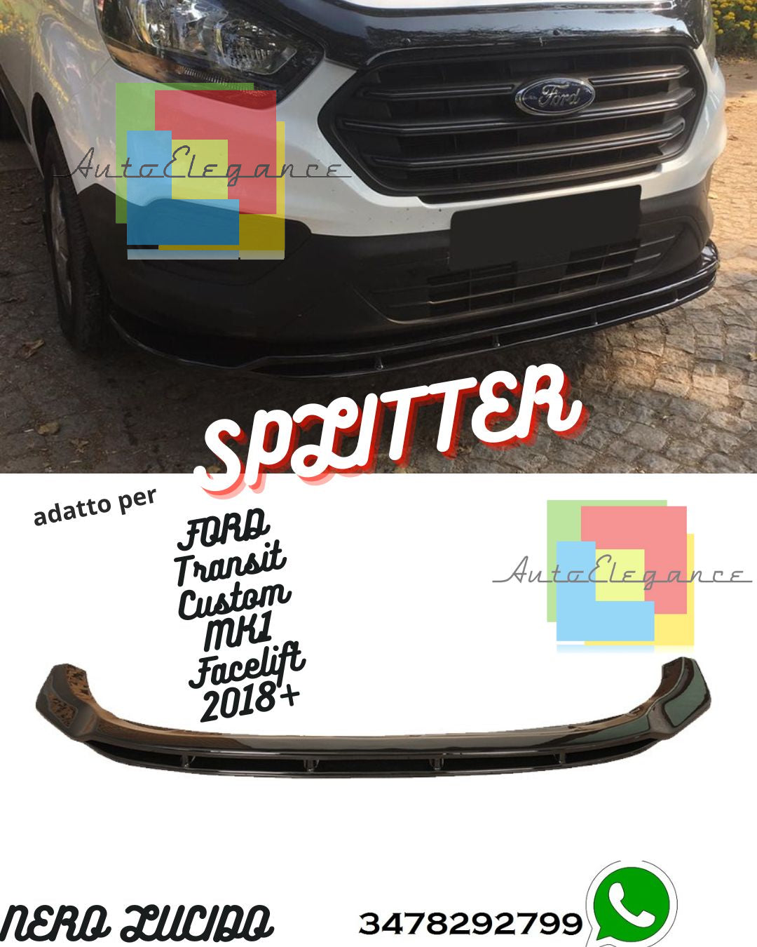 Front Splitter FORD Transit Custom MK1 Facelift 2018+ With TÜV ABE 
