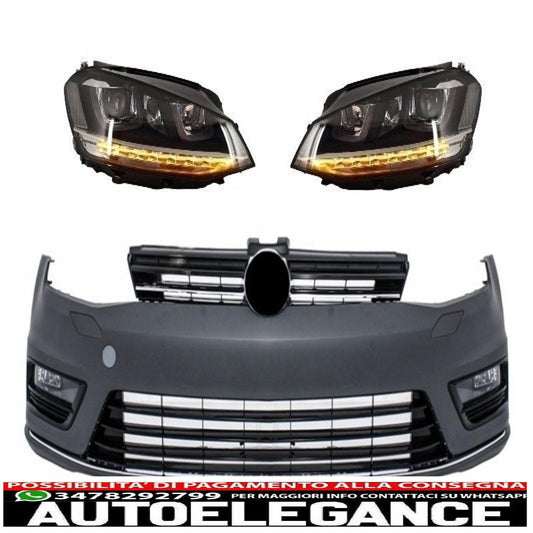 paraurti anteriore adatto per vw golf vii 7 2013-2017 rline look con fari 3d led drl luci di svolta argento