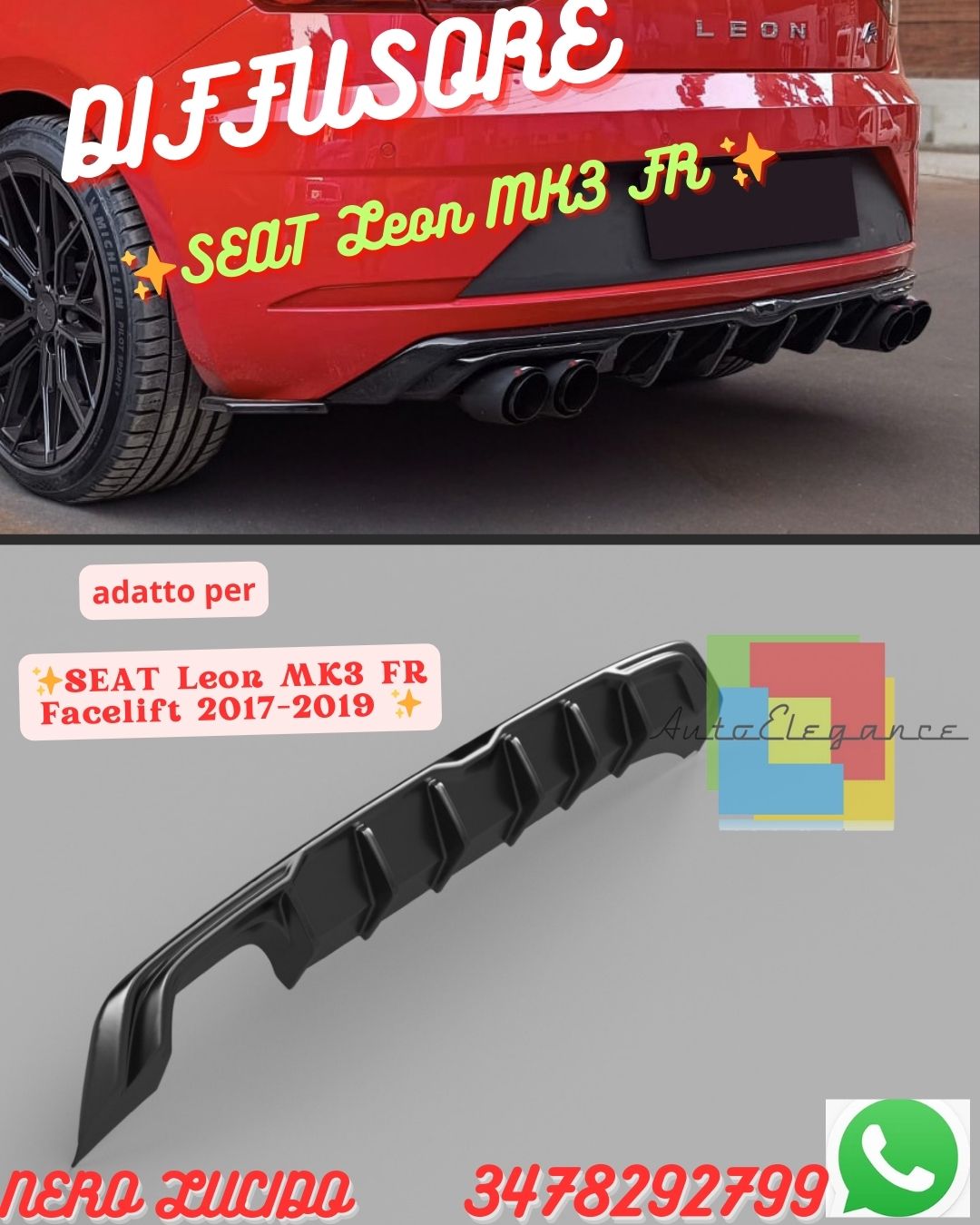 ✨DIFFUSORE ADATTO PER ✨SEAT Leon MK3 FR Facelift 2017-2019 ✨