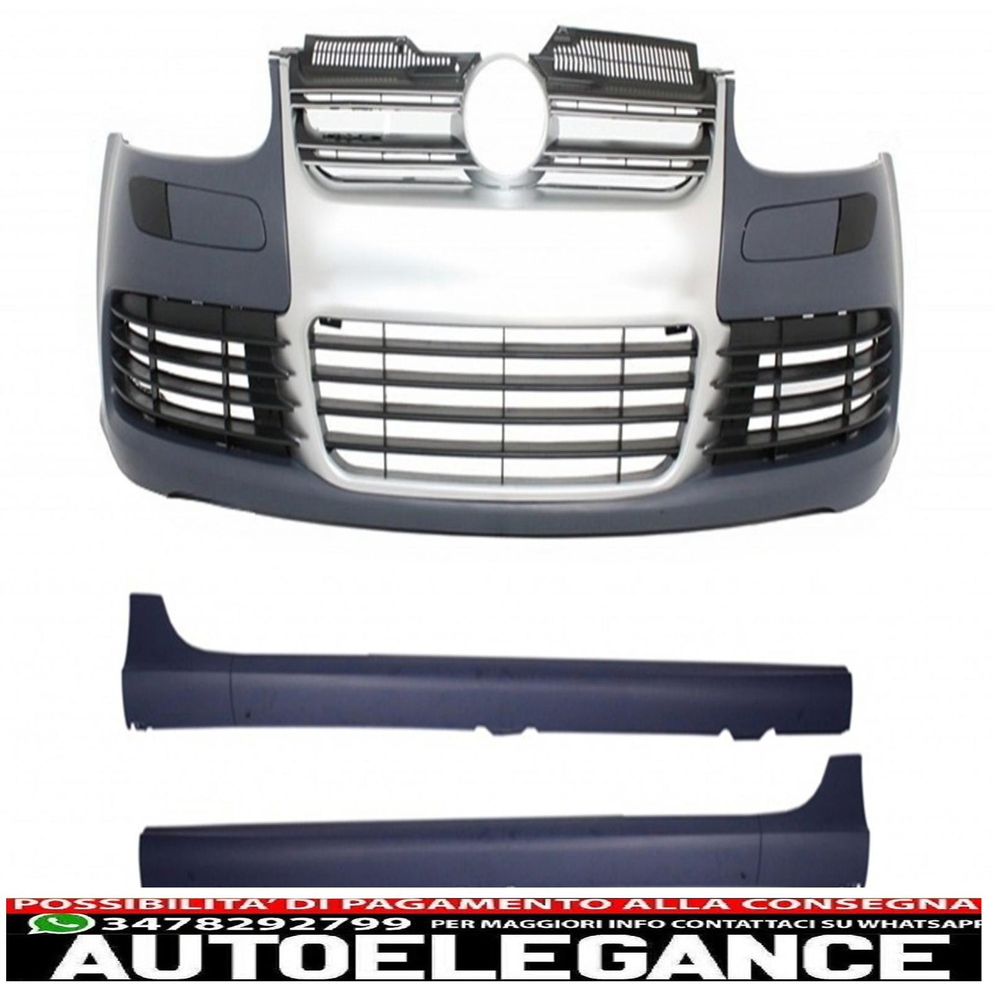 paraurti anteriore con minigonne laterali adatto per vw golf v 5 (2003-2007) alluminio spazzolato r32 look