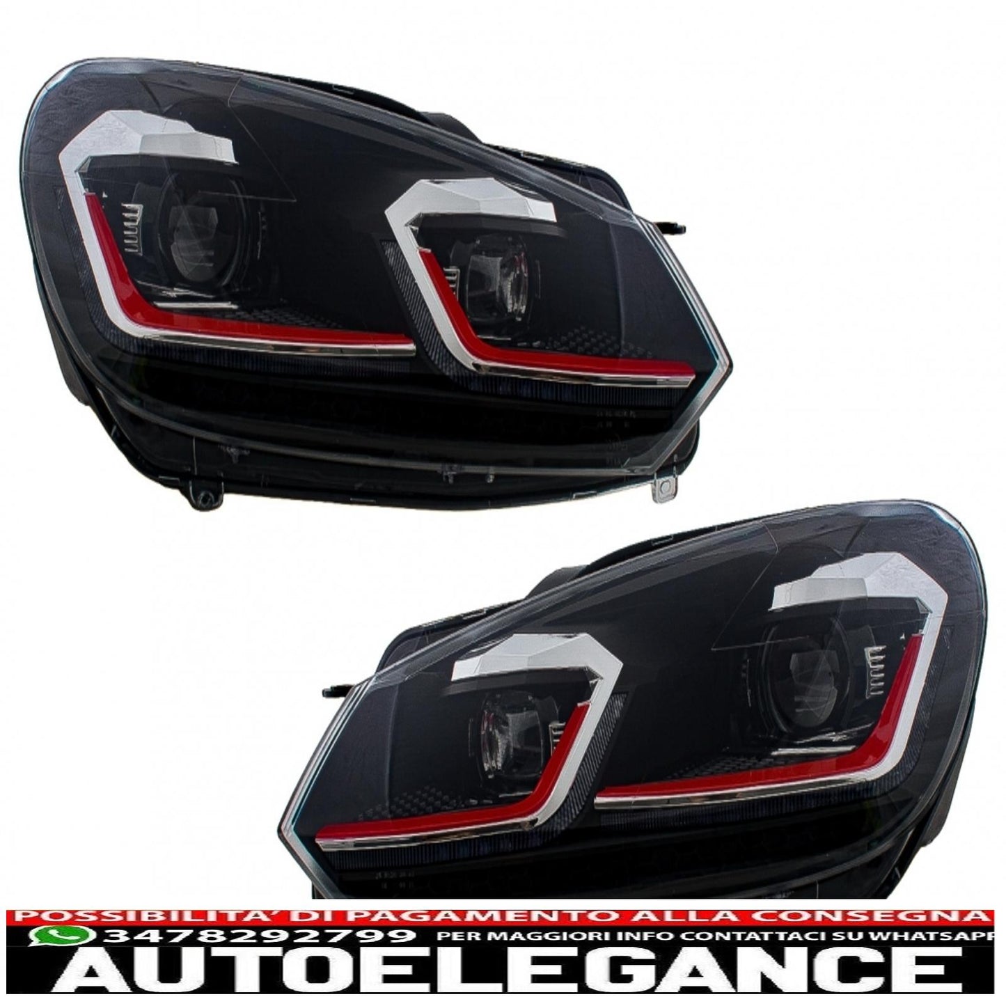 led headlights suitable for vw golf 6 vi (2008-2013) with g7.5 gti look red facelift smooth dynamic sequential cornering lights left hand drive 