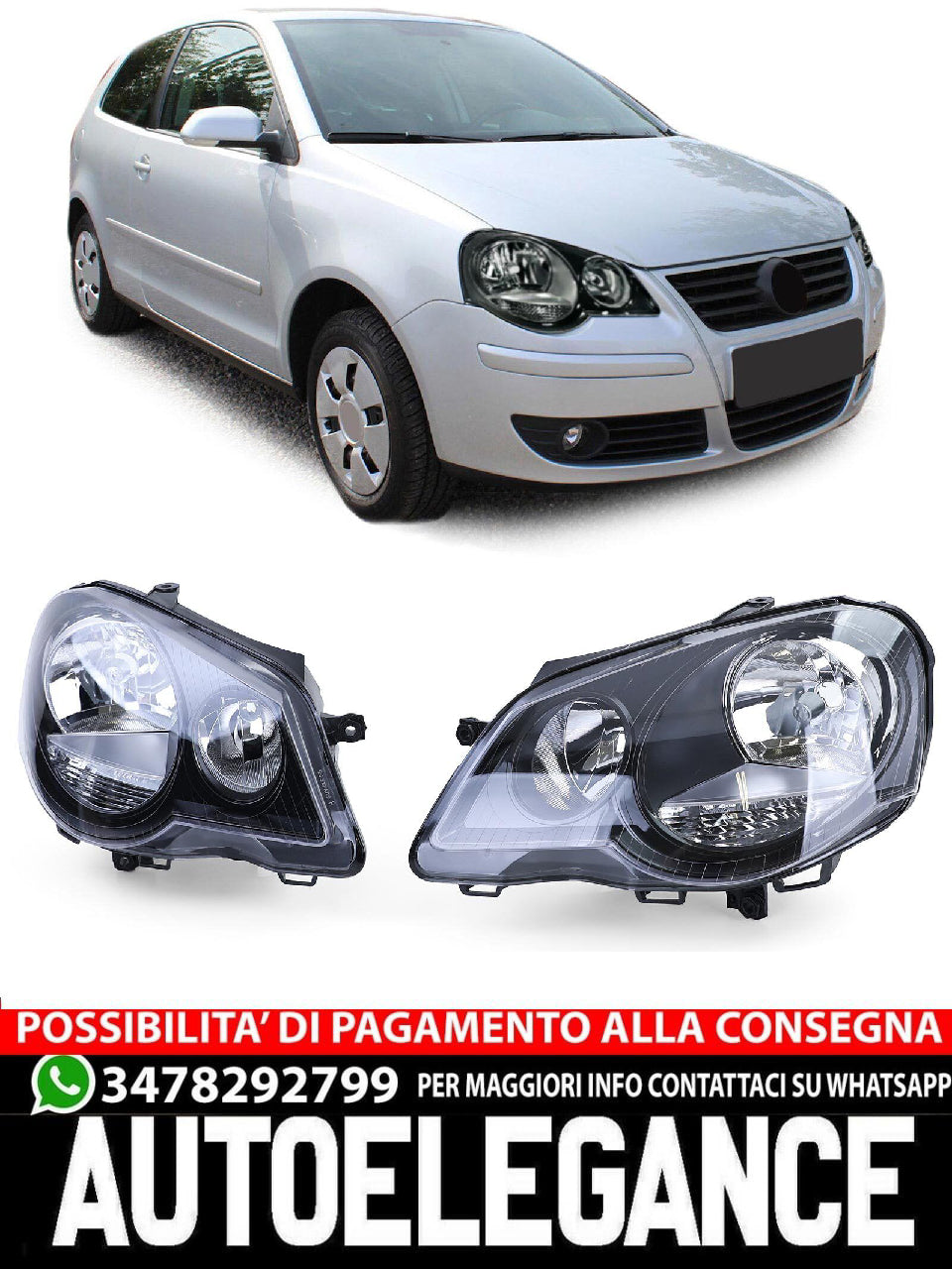 GTI Cup Headlights Black - Aftermarket Set Compatible with VW Polo 9N3 05-09 