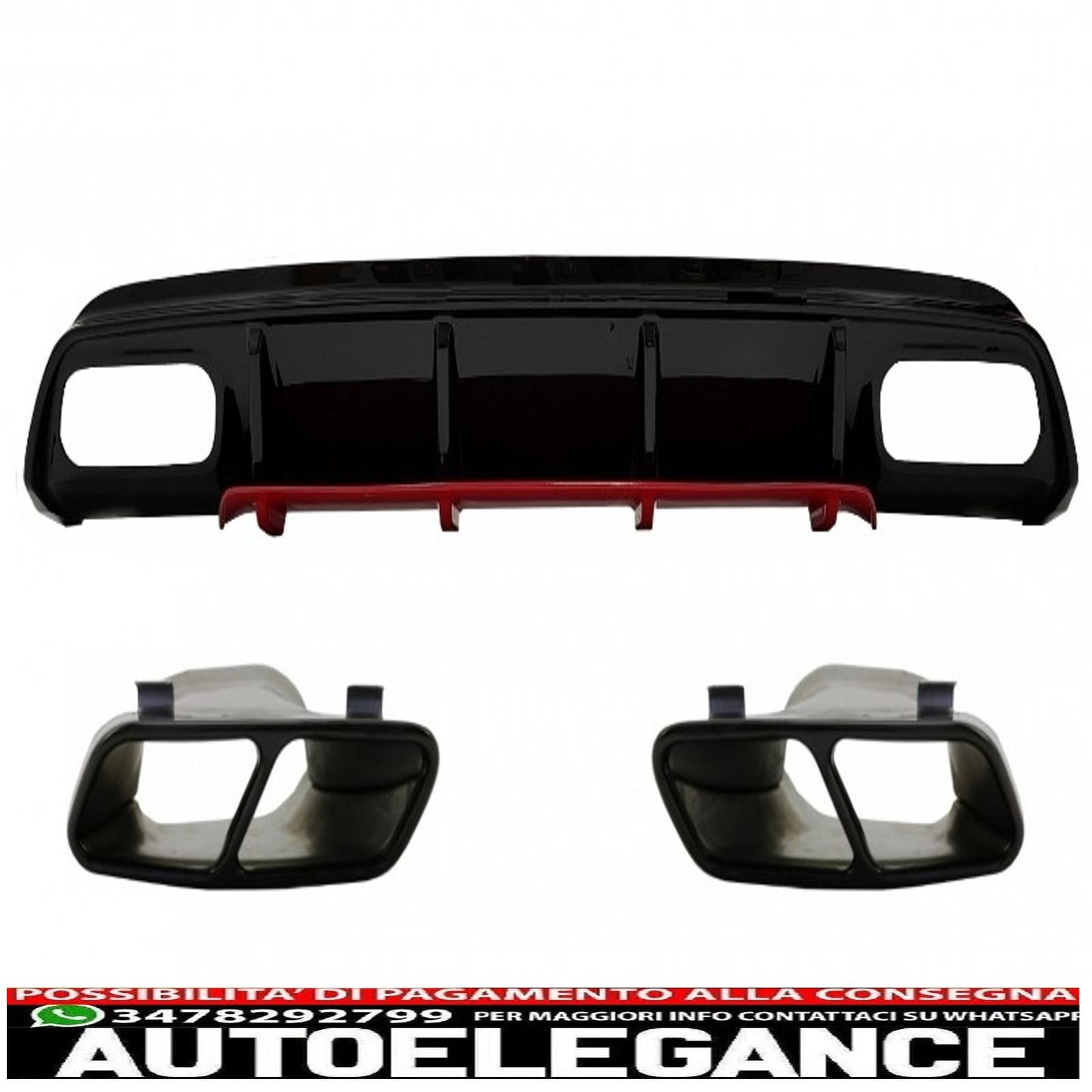 Rear bumper valance diffuser with exhaust tips suitable for mercedes w176 a class (2012-2018) a45 restyling design red edition