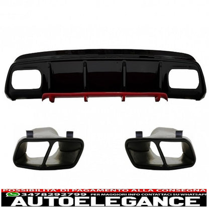 Rear bumper valance diffuser with exhaust tips suitable for mercedes w176 a class (2012-2018) a45 restyling design red edition