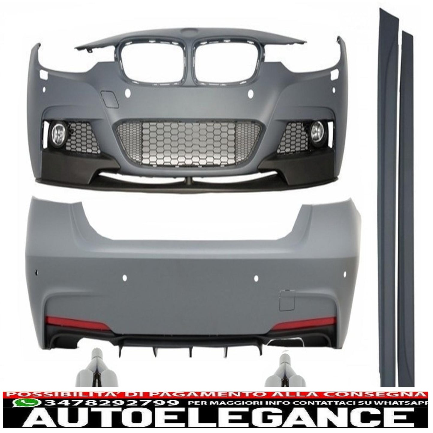complete body kit with black exhaust tips suitable for bmw 3 series f30 (2011-2019) m-performance design