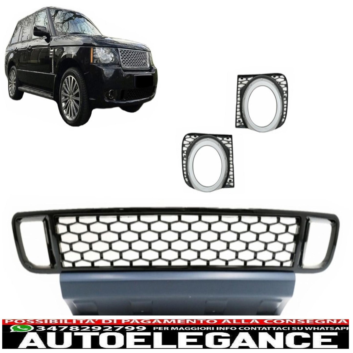 griglia inferiore paraurti anteriore con coperture fendinebbia adatta per land rover vogue iii l322 (2010-2012) design autobiografia nero