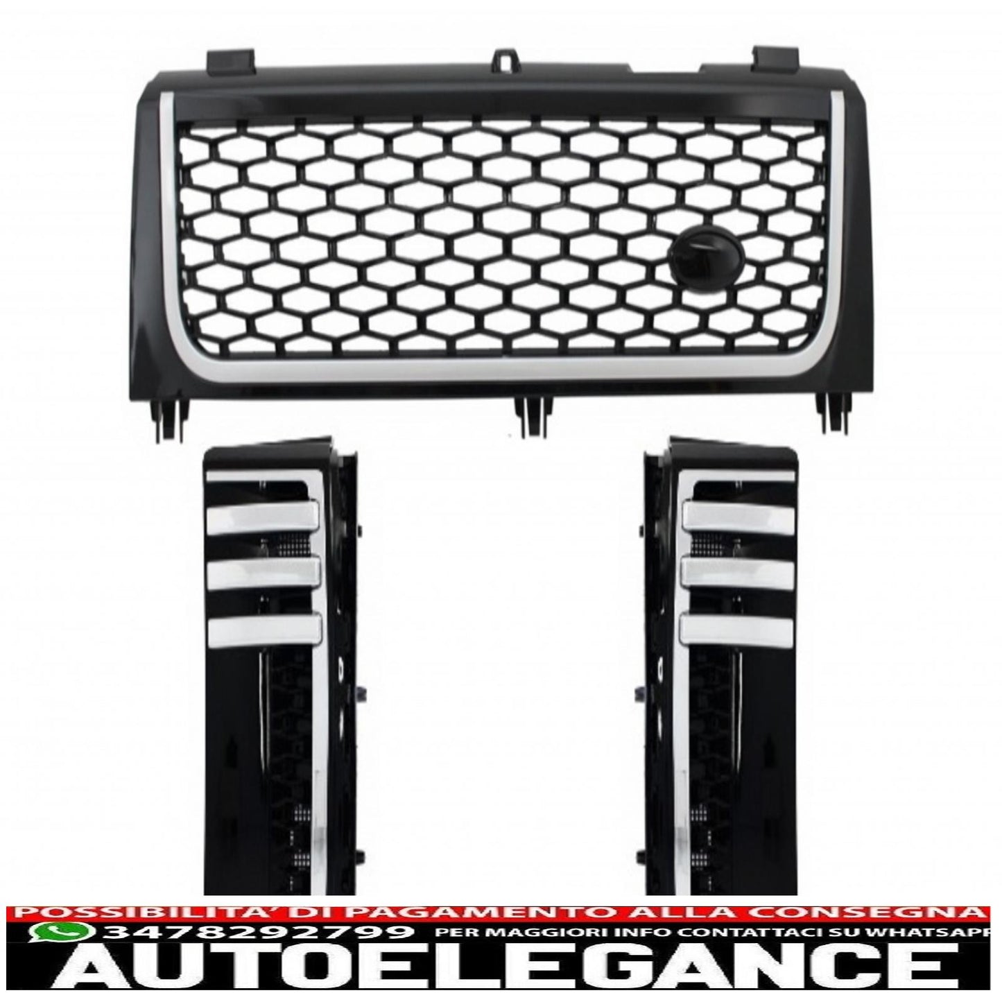 centre grille and side vents assembly suitable for land rover vogue iii l322 (2002-2005) piano black and silver autobiography supercharged edition