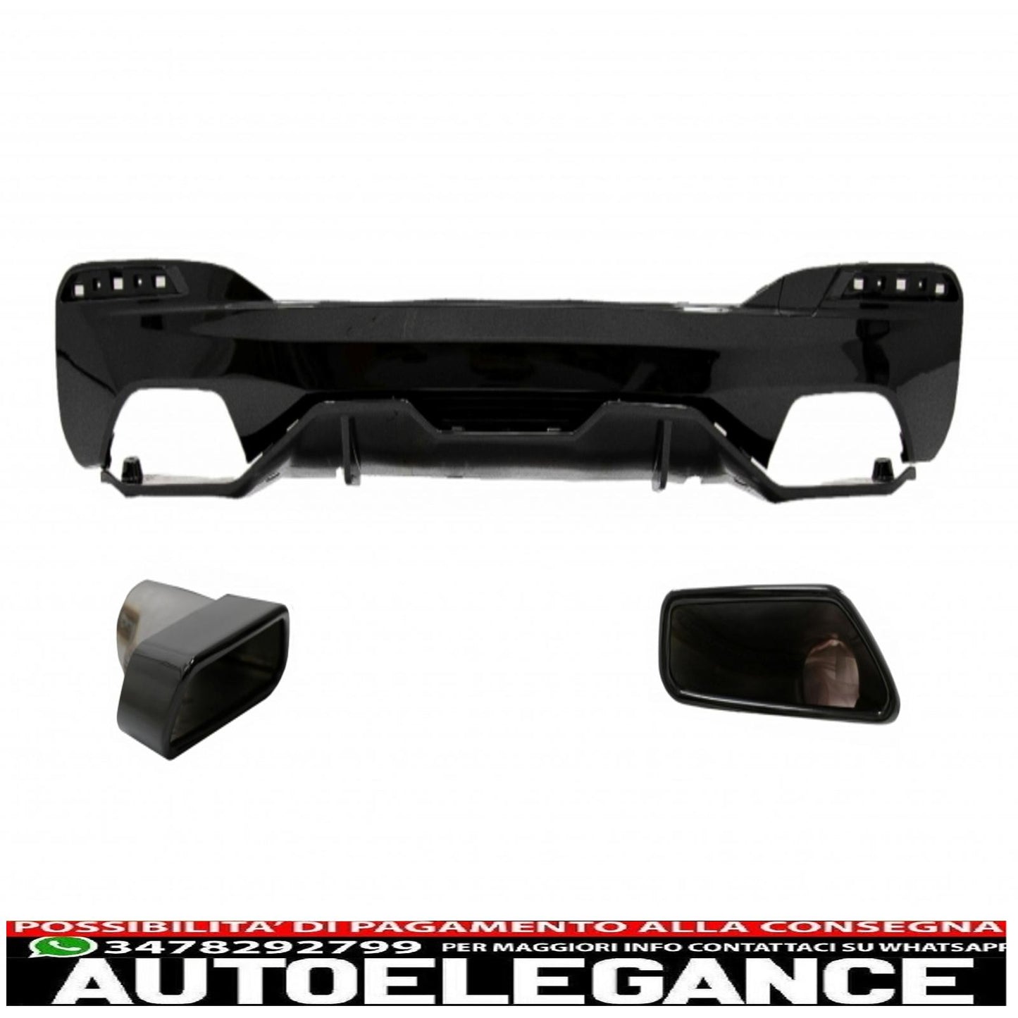 diffusore paraurti posteriore con terminali di scarico adatto per BMW Serie 5 G30 G31 Limousine Touring (2017-up) M Performance Design Nero