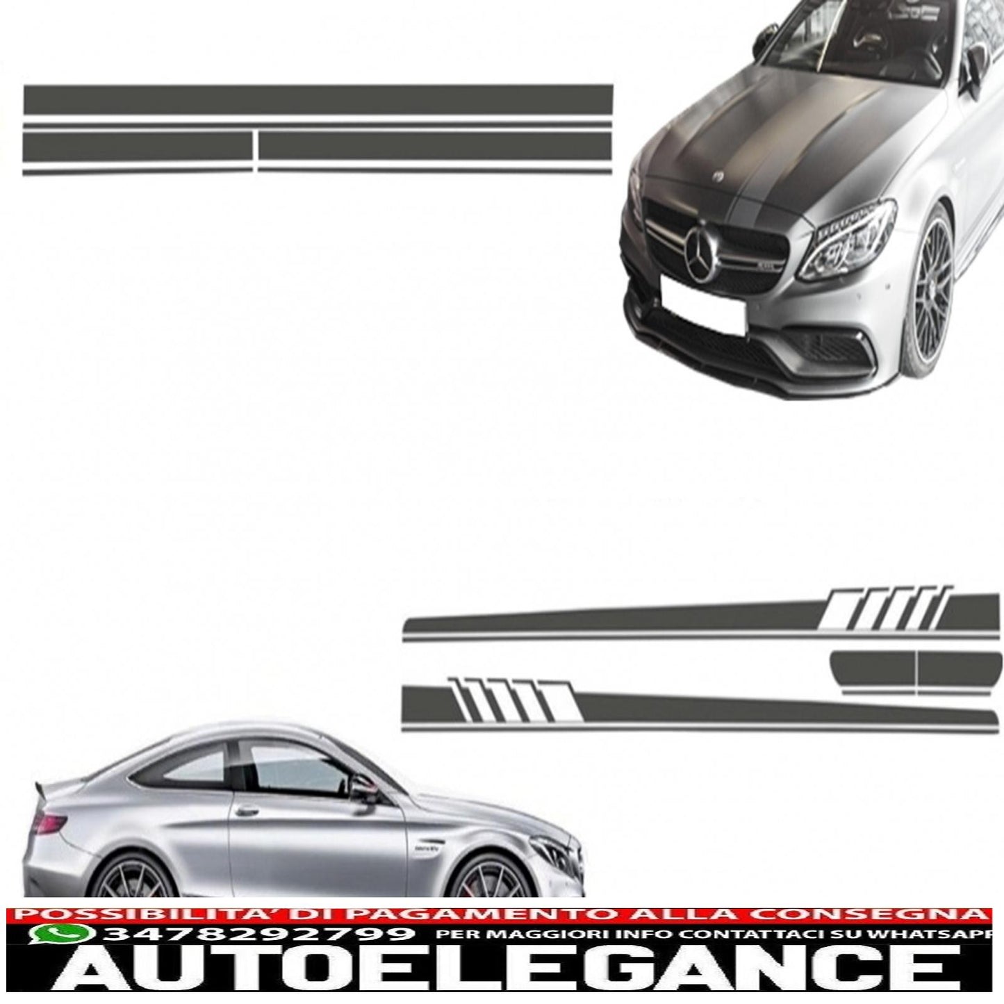 Set of side and top hood roof tailgate decals stickers dark grey suitable for mercedes c205 coupe a205 cabriolet (2014-up) a45 design edition 1