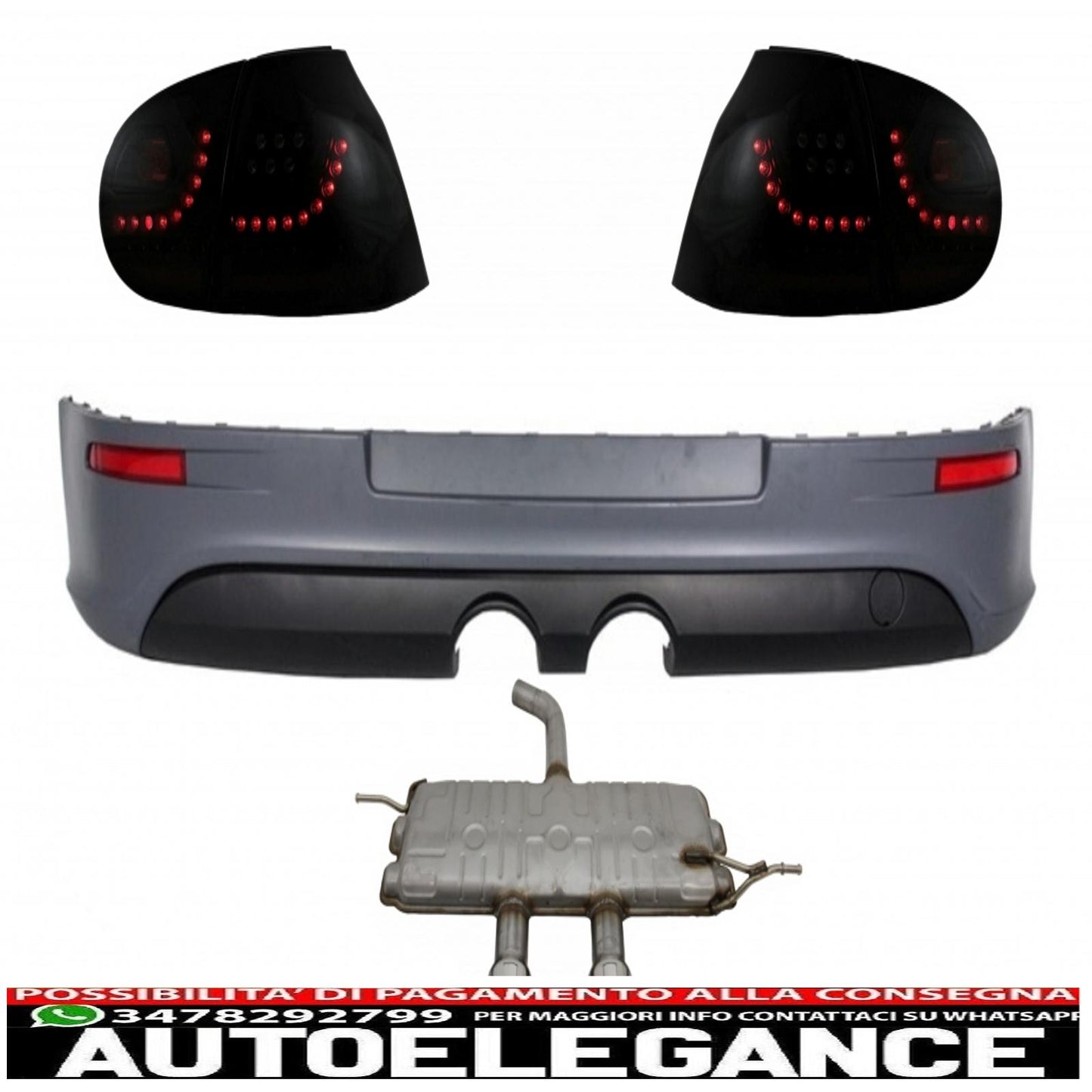 Dynamic smoke led rear lights with rear bumper extension and catback exhaust system suitable for vw golf 5 (2004-2007) r32 design
