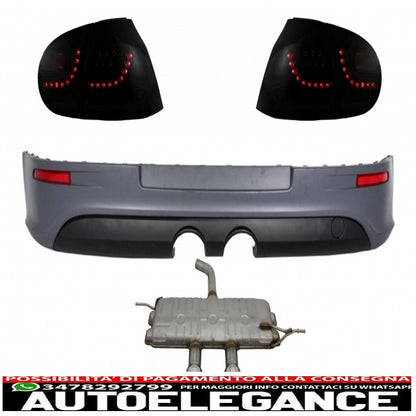 Dynamic smoke led rear lights with rear bumper extension and catback exhaust system suitable for vw golf 5 (2004-2007) r32 design