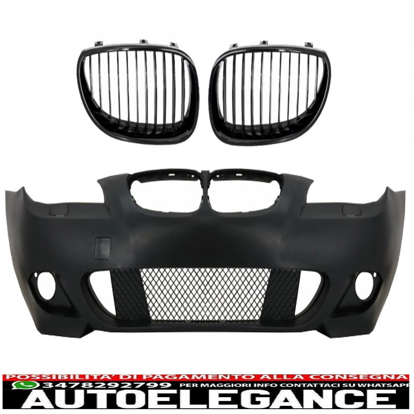 front bumper with central kidney grilles piano black suitable for bmw 5 series e60/e61 2003-2009 m-technik design without fog lights