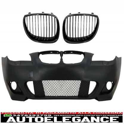front bumper with central kidney grilles piano black suitable for bmw 5 series e60/e61 2003-2009 m-technik design without fog lights