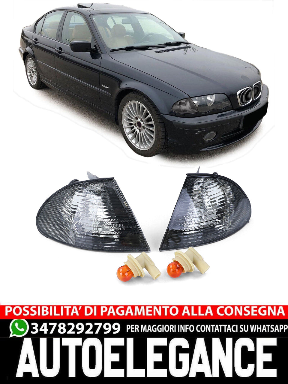 Indicatore di direzione in cristallo nero aftermarket compatibile con BMW 3ER E46 Berlina Touring 98-01