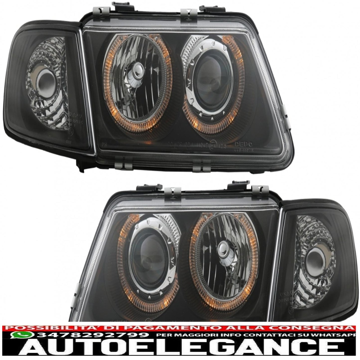headlights suitable for audi a3 8l (08.1996-08.2000) angel eye black 