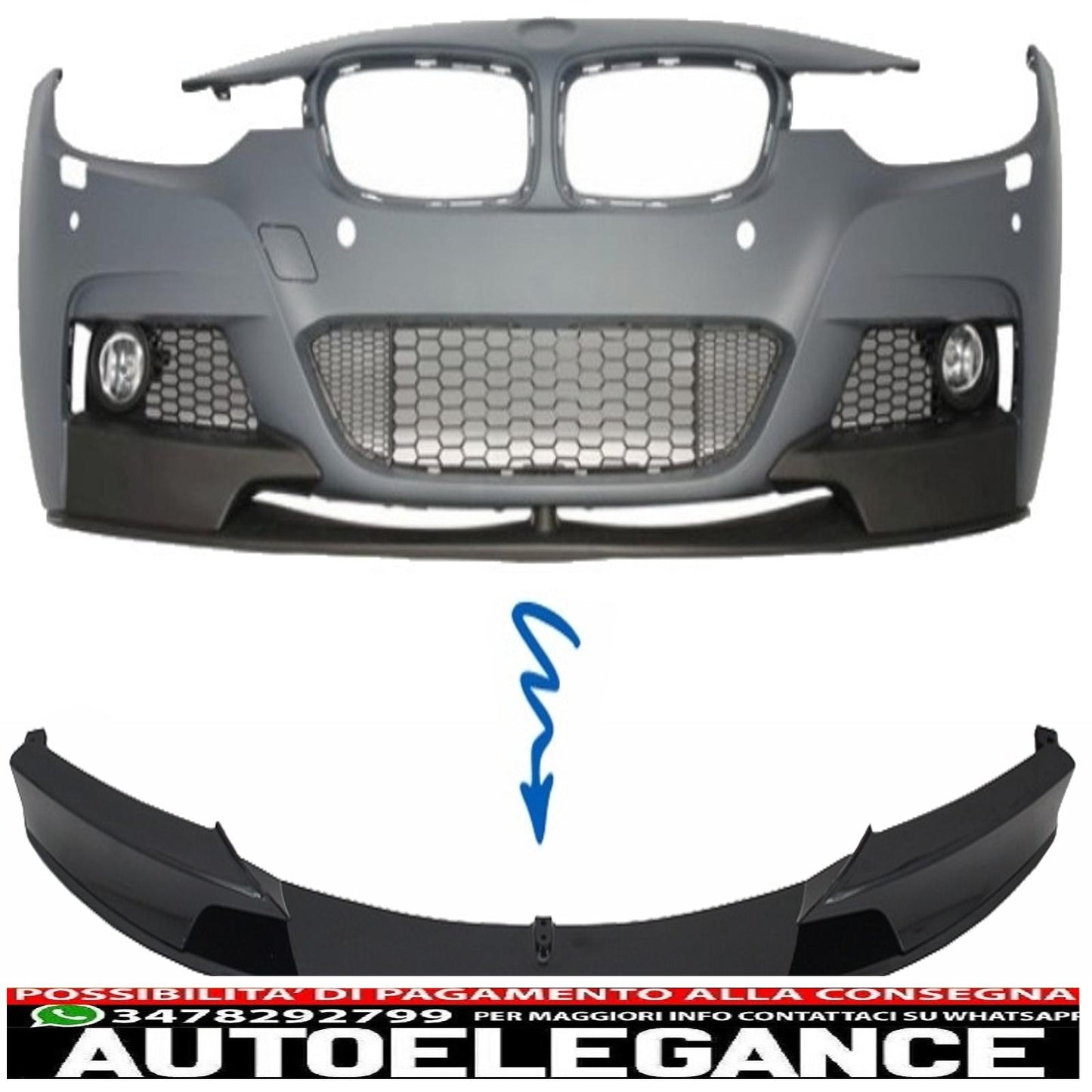 Front Bumper Spoiler Suitable for BMW 3 Series F30 Sedan F31 Touring (2011-up) M Design Piano Black Edition