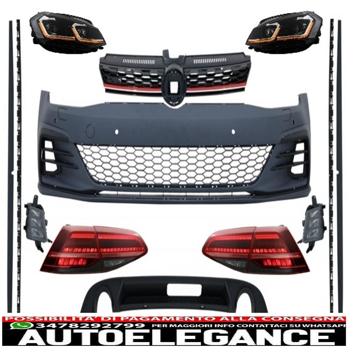 complete body kit with led headlights and rear lights suitable for vw golf 7.5 vii facelift (2017-up) gti design
