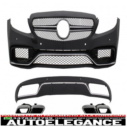 Paraurti anteriore e diffusore con terminali di scarico cromati adatti per mercedes classe c w205 s205 (2014-2018) design c63