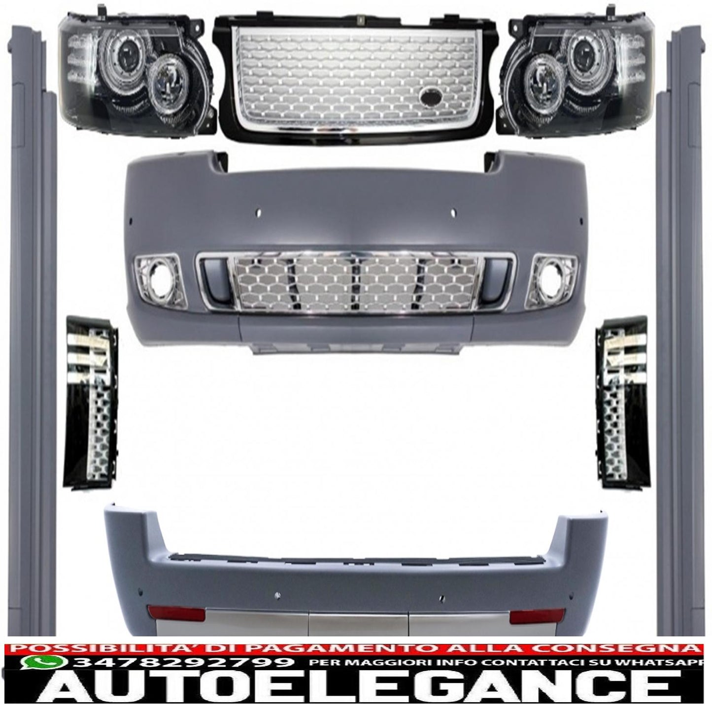 conversione completa kit carrozzeria dal design autobiografico adatto per land rover vogue l322 (2002-2009) retrofit per restyling (2010 in poi) edizione con griglia nero argento AUTOELEGANCERICAMBI