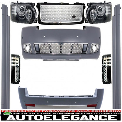 conversione completa kit carrozzeria dal design autobiografico adatto per land rover vogue l322 (2002-2009) retrofit per restyling (2010 in poi) edizione con griglia nero argento AUTOELEGANCERICAMBI