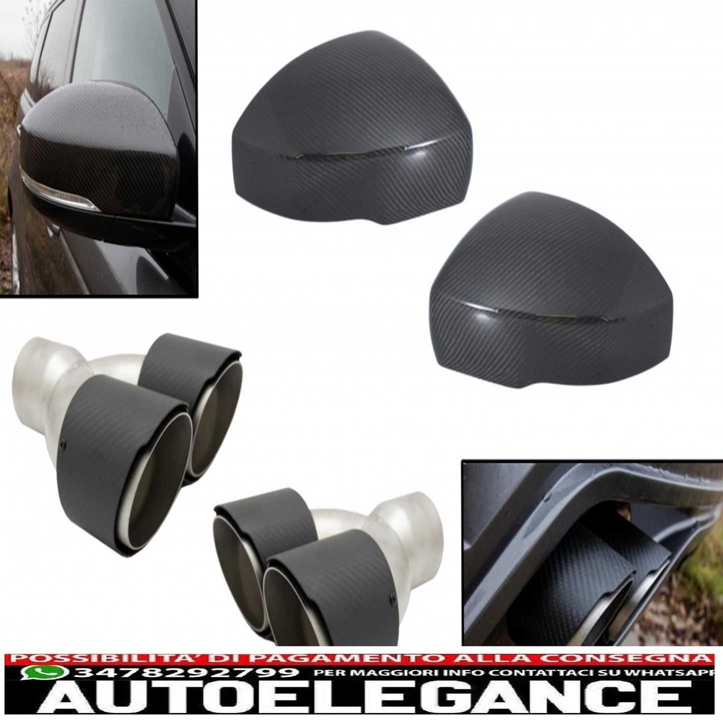 Terminali di scarico con coperture per specchietti adatti per Land Range Rover Vogue L405 (2013-2017) Sport L494 (2013-2017) Discovery V L462 vera fibra di carbonio