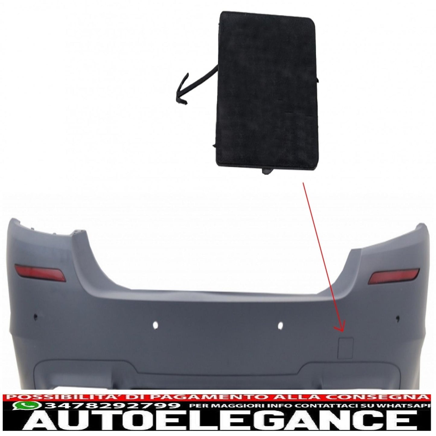 Copri gancio traino paraurti posteriore adatto per bmw serie 5 f10 f11 (2011-2017) design m5 AUTOELEGANCERICAMBI