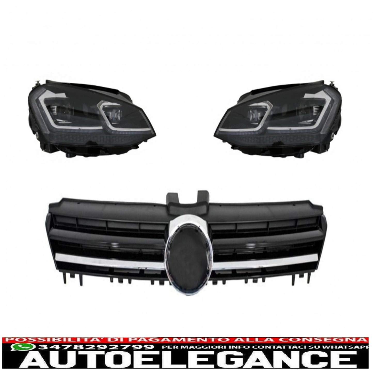 LED headlights dynamic cornering lights look g7.5 with central grille suitable for vw golf 7 vii (2012-2017) r-line design chrome