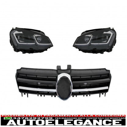 LED headlights dynamic cornering lights look g7.5 with central grille suitable for vw golf 7 vii (2012-2017) r-line design chrome