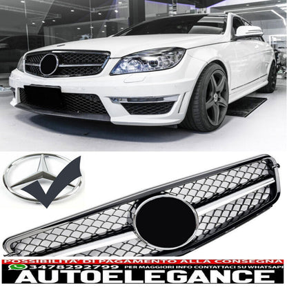 Sports radiator grille for Mercedes W204 S204 black + chrome