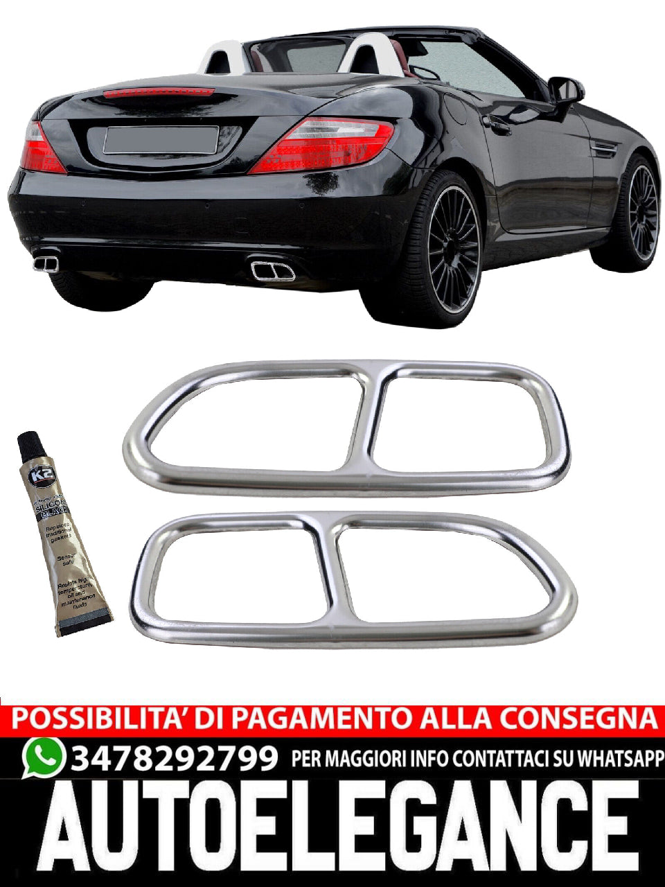 Terminale di scarico cromato 4 tubi ottici aftermarket compatibile con Mercedes SLK R171 08-11